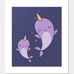 Cute Kawaii Narwhals Swimming Posters and Art